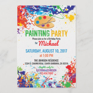 Artist Palette Paint Splashes Birthday Invitation
