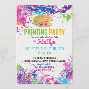 Artist Palette Paint Splashes Birthday Invitation