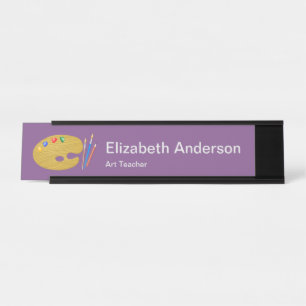 Artist Palette Purple and White Art Teacher Desk Name Plate