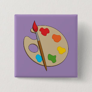 Artist Palette with Paint Brush 2 Inch Square Button