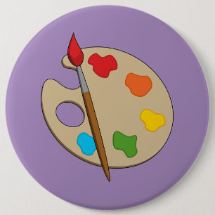 Artist Palette with Paint Brush 6 Inch Round Button