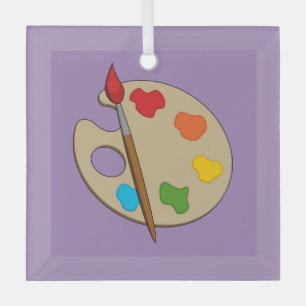 Artist Palette with Paint Brush Glass Ornament