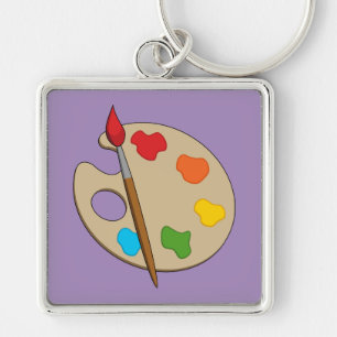 Artist Palette with Paint Brush Keychain