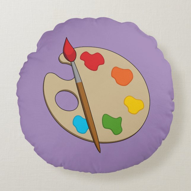 Artist Palette with Paint Brush Round Pillow (Front)