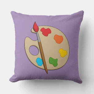 Artist Palette with Paint Brush Throw Pillow