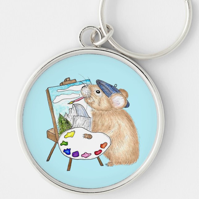 Artist Pika Paints Plein Air in Yosemite Keychain (Front)