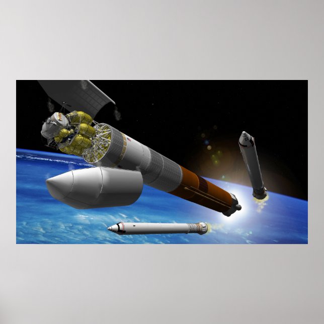 Artist rendition of a heavy-lift rocket poster (Front)