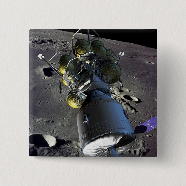 Artist rendition of a new spaceship to the moon 2 inch square button (Front)