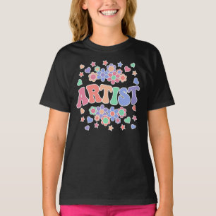 ARTIST-Retro Groovy Vintage, Flowers, Hearts, Star T-Shirt