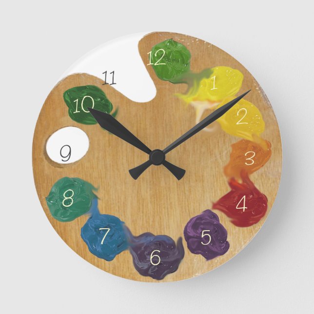 Artist`s palette colour wheel with numbers round clock (Front)