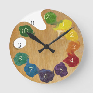 Artist`s palette colour wheel with numbers round clock