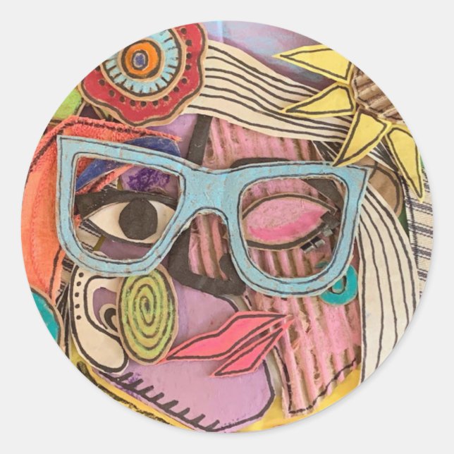 Artist self portrait collage classic round sticker (Front)
