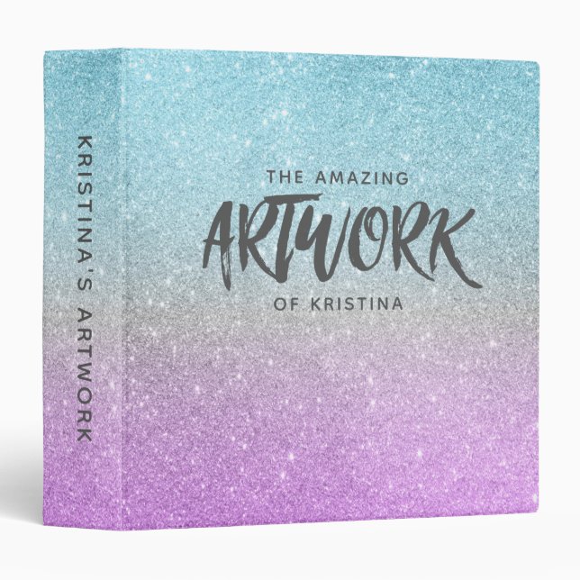 Artist Sketchbook Elegant Blue Purple Glitter Binder (Front/Spine)