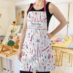 Artist Smock with Art Supplies, Personalized Name Apron<br><div class="desc">A fun apron featuring a pattern of art supplies and 2 lines of custom text.  Add the artist's name,  studio/school name,  etc.  Makes a great art teacher gift or change the size to a small and give to your favourite little Artist.</div>