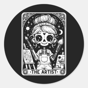 Artist Tarot Card Skeleton Painter Art Teacher Wit Classic Round Sticker