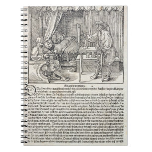 Artist using Durer's drawing machine to paint a fi Notebook