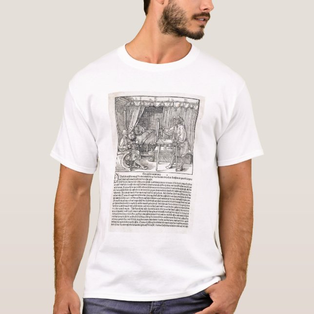 Artist using Durer's drawing machine to paint a fi T-Shirt (Front)
