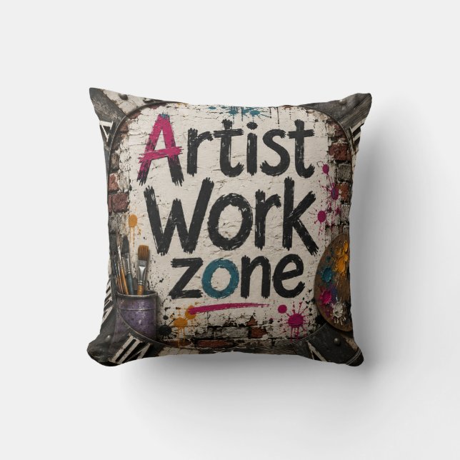 Artist Work Zone Creative Studio Gift for Artists Throw Pillow (Front)