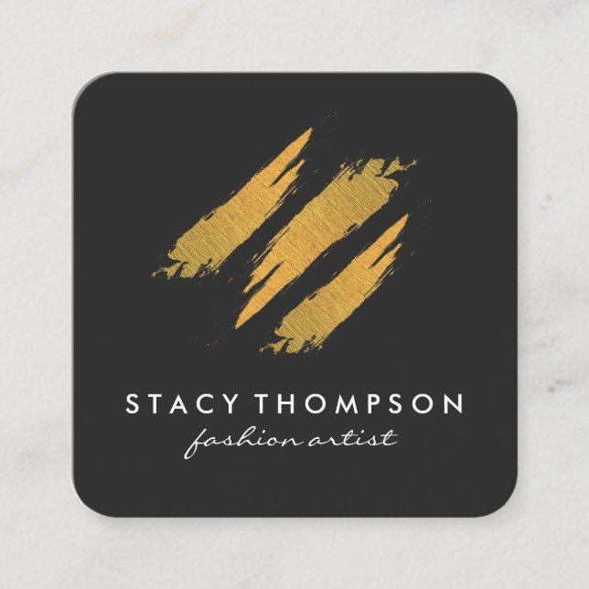 Artistic 3 Faux Gold Brushed Pattern Square Business Card (Front)