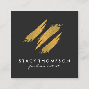 Artistic 3 Faux Gold Brushed Pattern Square Business Card