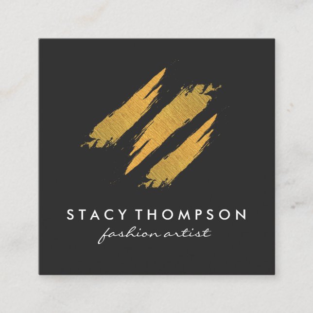 Artistic 3 Faux Gold Brushed Pattern Square Business Card (Front)