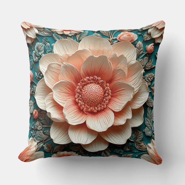 Artistic 3D Floral Arrangement Throw Pillow (Front)