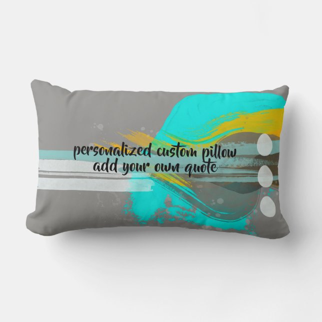  artistic abstract add text turquoise and grey  lumbar pillow (Front)