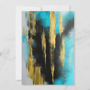 Artistic Abstract Art in Turquoise, Gold and Black Holiday Card