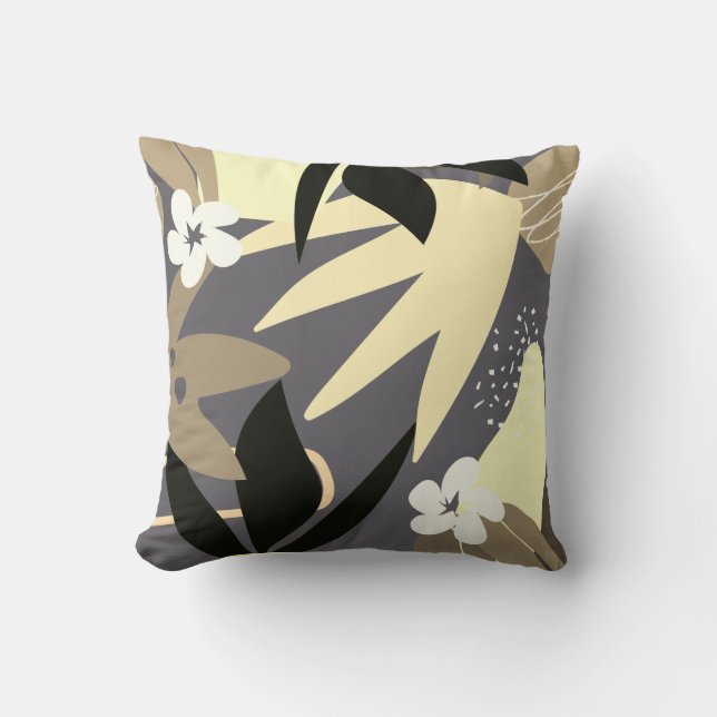 Artistic Abstract Botanical | Grey & Yellow Throw Pillow (Front)