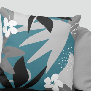 Artistic Abstract Botanical   Turquoise & Grey  Throw Pillow
