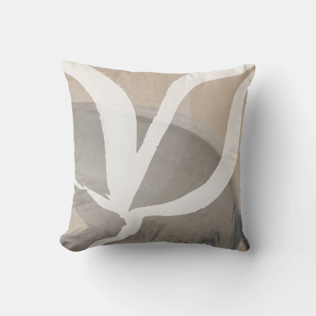 Artistic Abstract Design | Beige Grey & White Throw Pillow (Front)