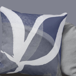 Artistic Abstract Design   Blue Grey & White Throw Pillow