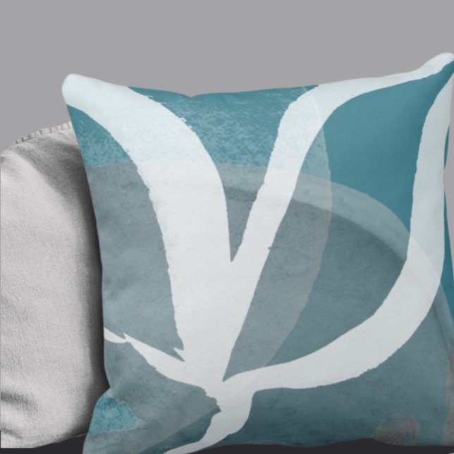 Artistic Abstract Design | Turquoise Grey & White Throw Pillow (Creator Uploaded)
