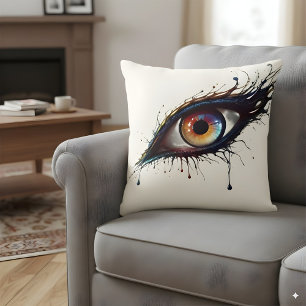 Artistic Abstract Eye with Colourful Paint Splatte Throw Pillow