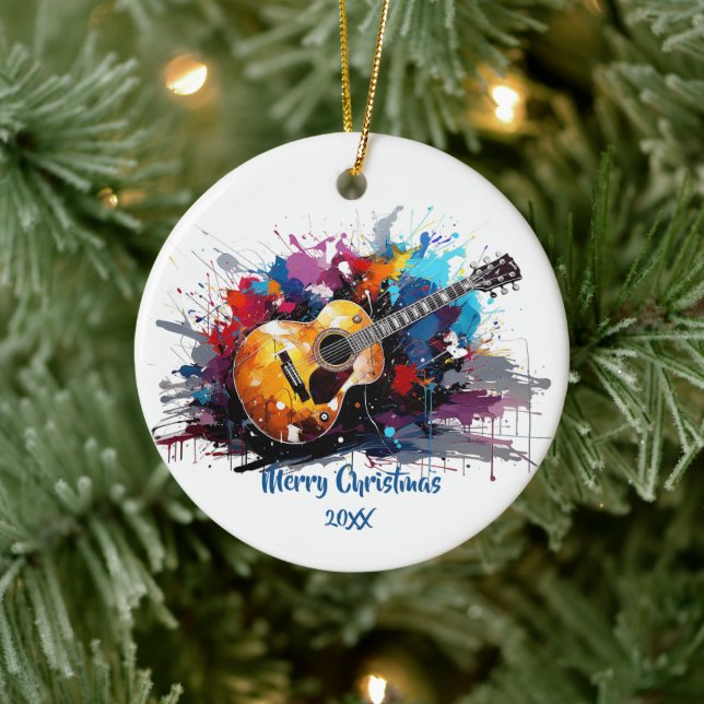 Artistic Abstract Guitar Music Lover's Art Ceramic Ornament (Tree)