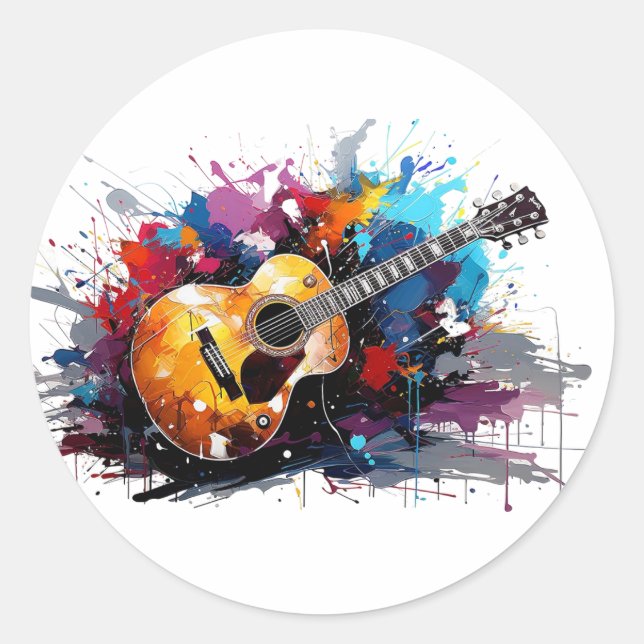 Artistic Abstract Guitar Music Lover's Art Classic Round Sticker (Front)