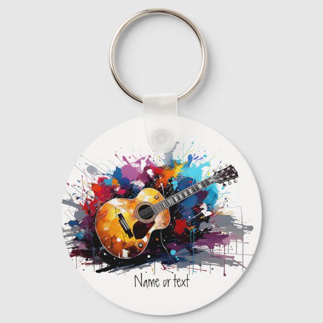 Artistic Abstract Guitar Music Lover's Art  Keychain (Front)