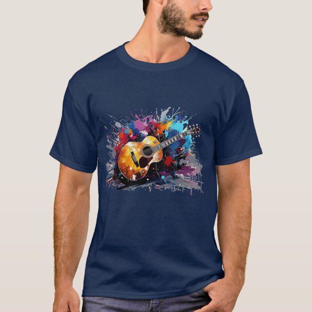 Artistic Abstract Guitar Music Lover's Art T-Shirt (Front)