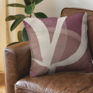 Artistic Abstract Leaf Design   Burgundy & Cream Throw Pillow