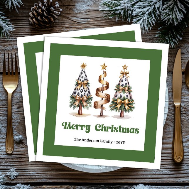 Artistic abstract leopard Christmas tree dinner Napkin (Artistic abstract leopard Christmas tree dinner Paper Dinner Napkins)