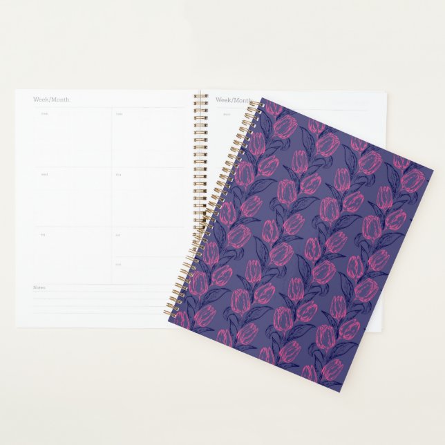 Artistic abstract lines tulips and leaves intertwi planner (Display)