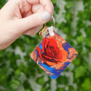 Artistic Abstract Marbled Rose  Keychain