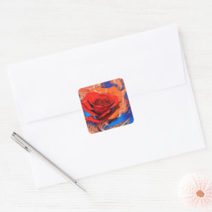 Artistic Abstract Marbled Rose Square Sticker