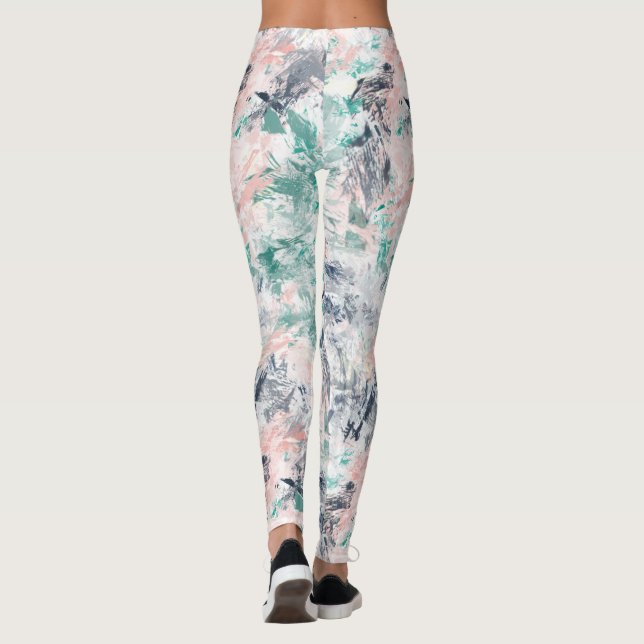 Artistic Abstract Pastel Brush Stroke Pattern Leggings (Back)
