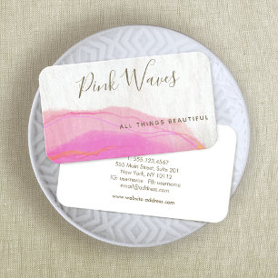 Artistic Abstract Pink Watercolor Wood  Business C Card