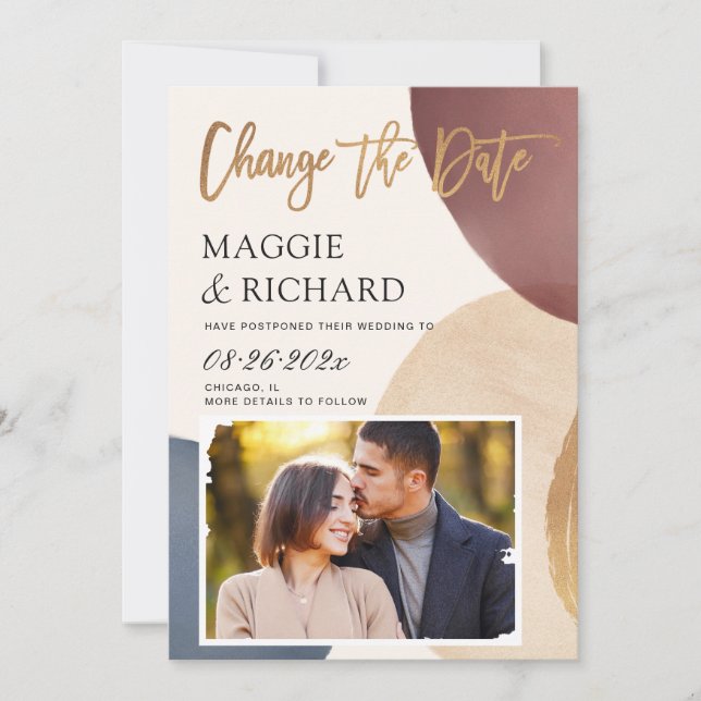 Artistic Abstract Shape Photo Change the Date Save The Date (Front)