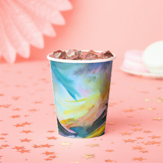 Artistic abstract watercolor painting paper cups