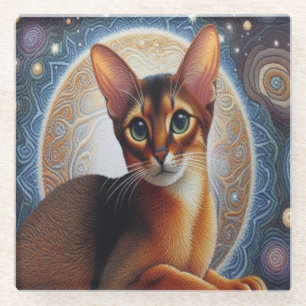 Artistic Abyssinian Cat,  Modern Abyssinian Kitten Glass Coaster