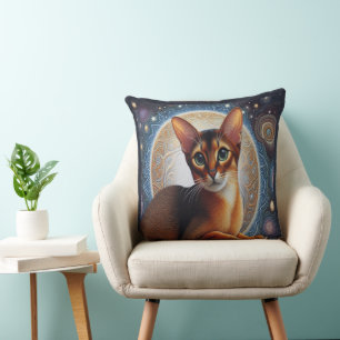 Artistic Abyssinian Cat, Modern Abyssinian Kitten Throw Pillow