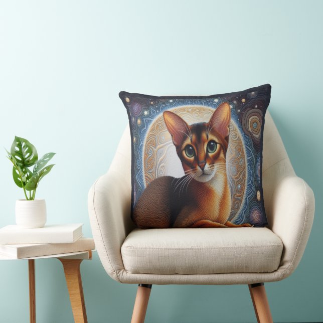 Artistic Abyssinian Cat,  Modern Abyssinian Kitten Throw Pillow (Chair)